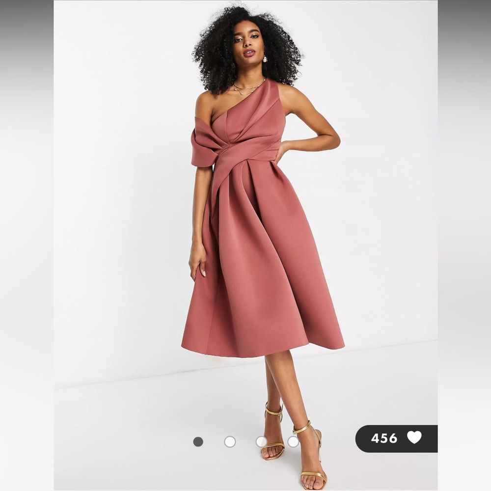 ASOS DESIGN bare shoulder prom midi dress in rose